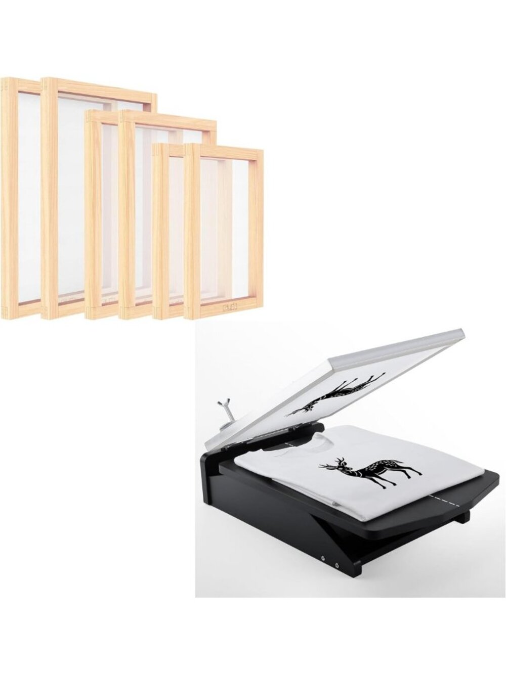 6-Piece Wood Silk Screen Printing Frame Set - 3 Sizes, Mesh Included, DIY Art
